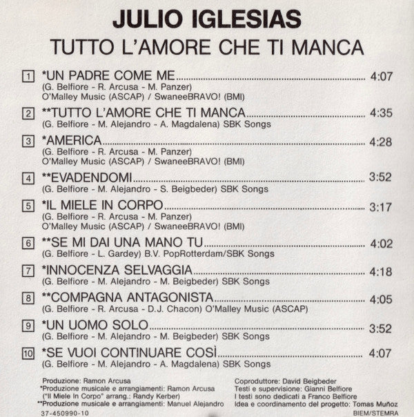 Julio Iglesias : Tutto L'Amore Che Ti Manca (CD, Album)