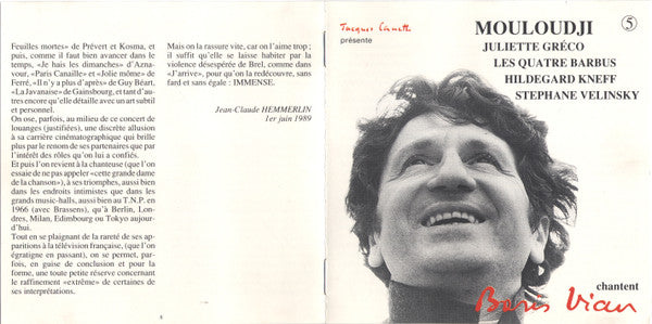Various : Mouloudji Et Juliette Greco, Les 4 Barbus, Hildegard Knef, Stephane Velinsky Chantent Boris Vian (CD, Comp)
