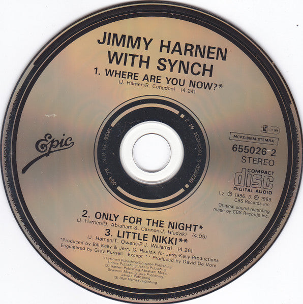 Jimmy Harnen with Synch : Where Are You Now? (CD, Single)