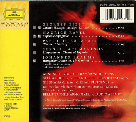 Berliner Philharmoniker, Claudio Abbado, Roberto Alagna, Anne Sofie Von Otter, Bryn Terfel, Mikhail Pletnev, Gil Shaham : The Berlin Gala - A Salute To Carmen (CD, Album, Sle)