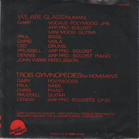 Gary Numan : We Are Glass (7", Single)