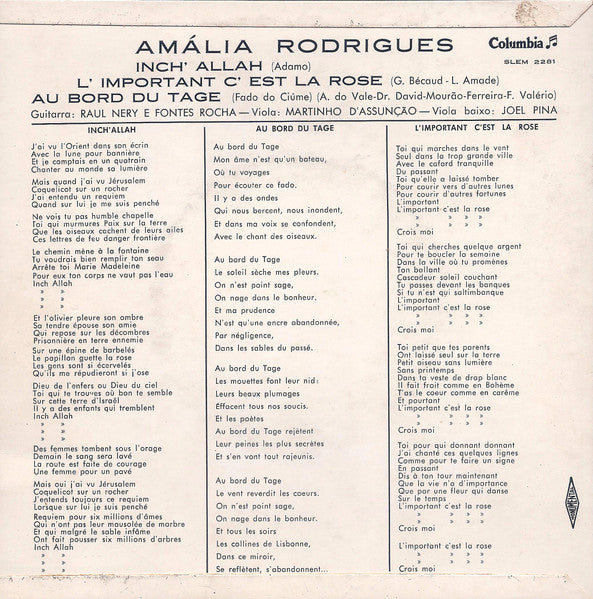 Amália Rodrigues : Inch' Allah (7", EP)