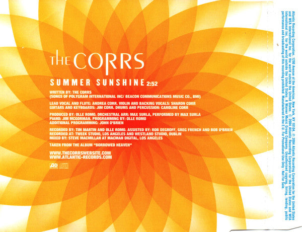 The Corrs : Summer Sunshine (CD, Single, Promo)