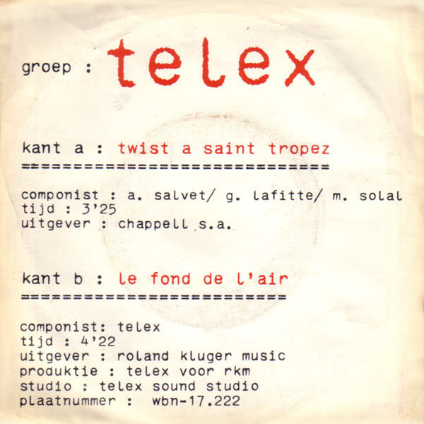 Telex : Twist A Saint Tropez (7", Single)