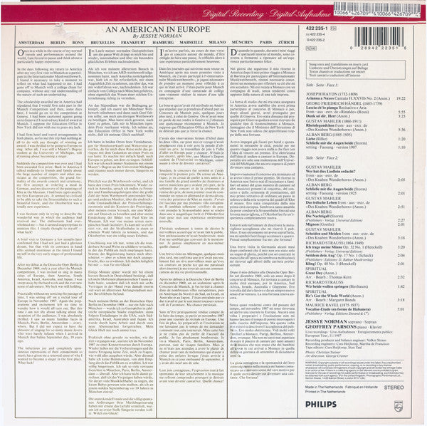 Jessye Norman, Geoffrey Parsons (2) : Live (An American In Europe) (LP)