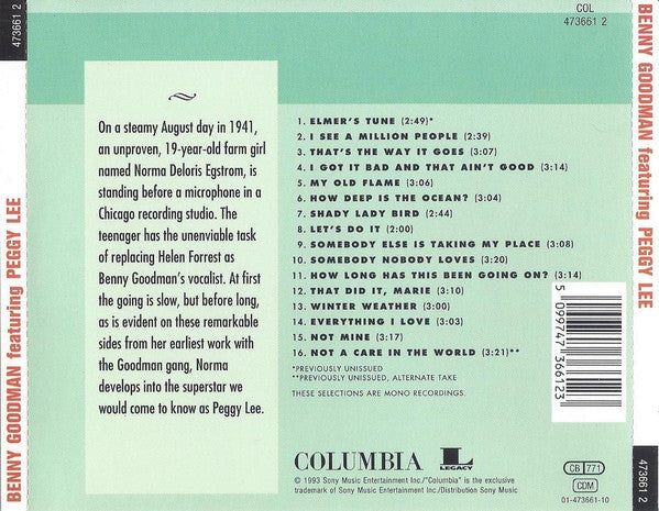 Benny Goodman Featuring Peggy Lee : Best Of Big Bands (CD, Comp, Mono)