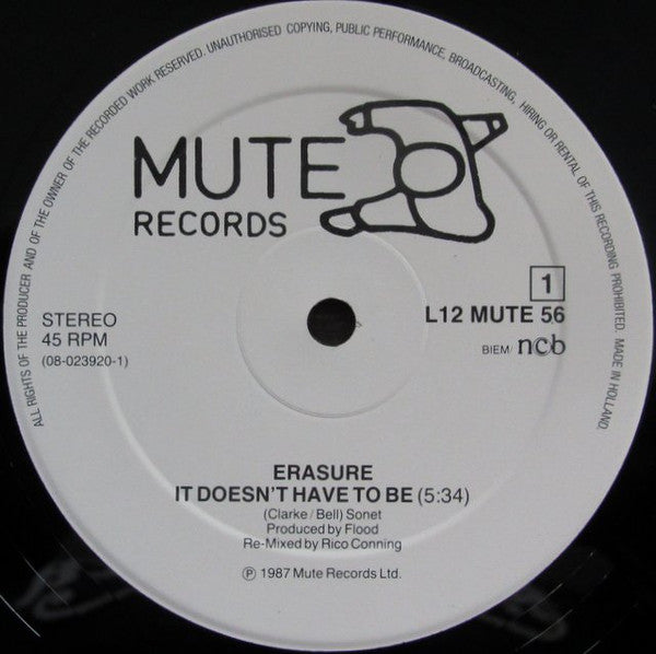 Erasure : It Doesn't Have To Be (Limited Edition Remix) (12", Single, Ltd)