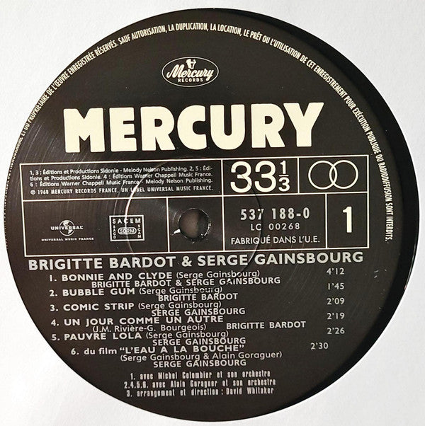 Brigitte Bardot Et Serge Gainsbourg : Bonnie And Clyde (LP, Comp, RE, RM, 180)
