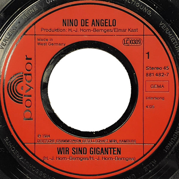 Nino de Angelo : Wir Sind Giganten (7", Single)