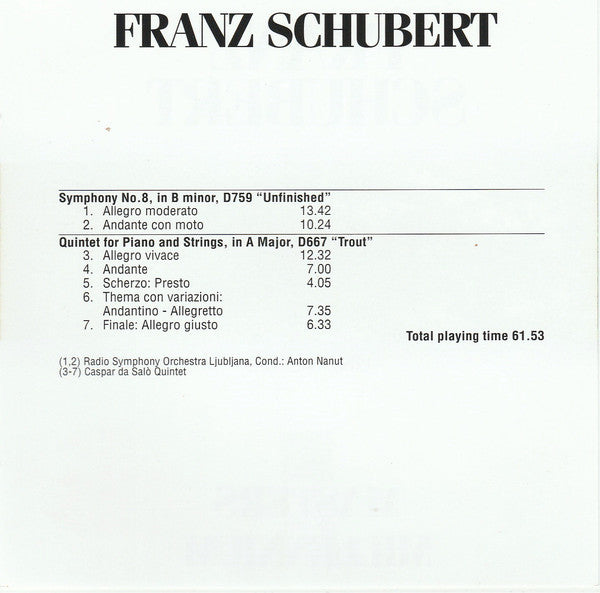 Franz Schubert : Unfinished (CD, Comp)