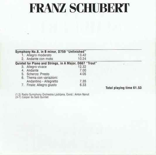 Franz Schubert : Unfinished (CD, Comp)