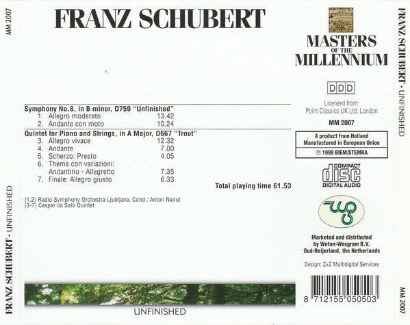 Franz Schubert : Unfinished (CD, Comp)