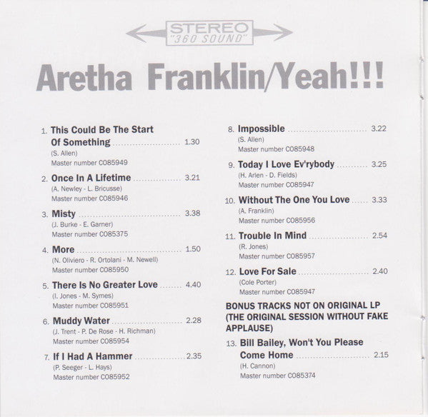 Aretha Franklin : Yeah!!! (CD, Album, RE, RM)