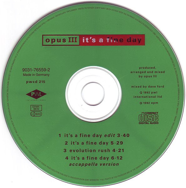 Opus III : It's A Fine Day (CD, Maxi)