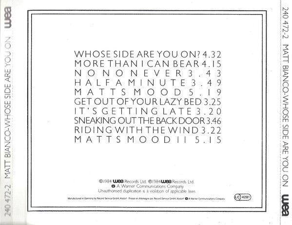 Matt Bianco : Whose Side Are You On (CD, Album, RE, Tar)