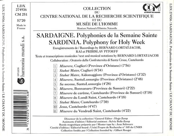 Various : Sardaigne - Polyphonies De La Semaine Sainte = Sardinia - Polyphony For Holy Week (CD, Album)