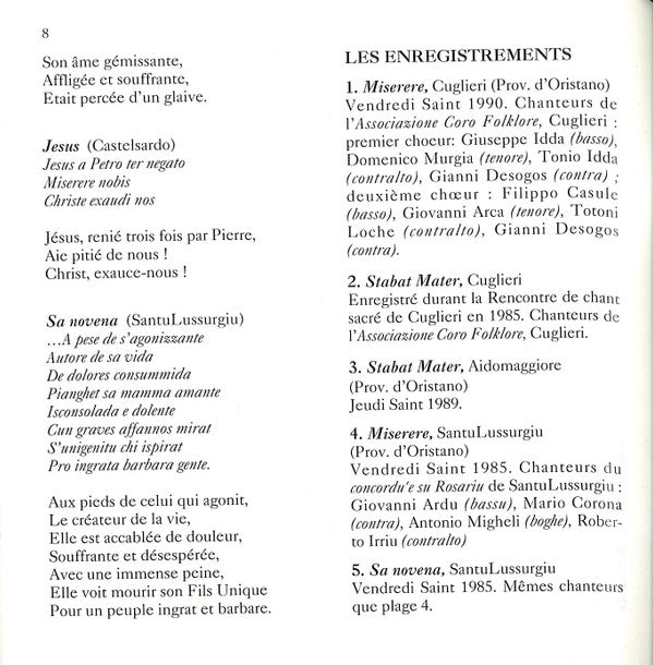 Various : Sardaigne - Polyphonies De La Semaine Sainte = Sardinia - Polyphony For Holy Week (CD, Album)