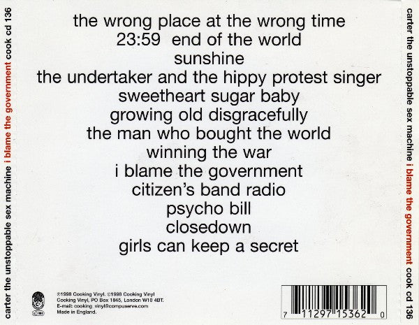 Carter The Unstoppable Sex Machine : I Blame The Government (CD, Album)