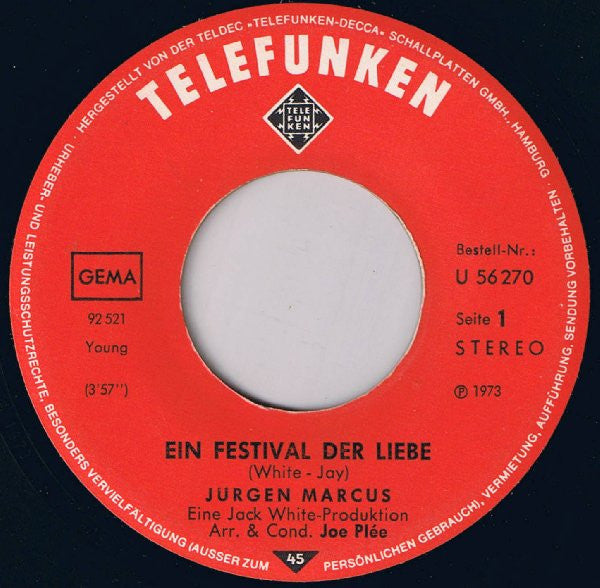 Jürgen Marcus : Ein Festival Der Liebe (7", Single)