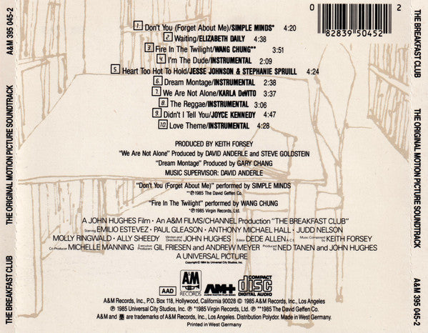 Various : The Breakfast Club (Original Motion Picture Soundtrack) (CD, Album)