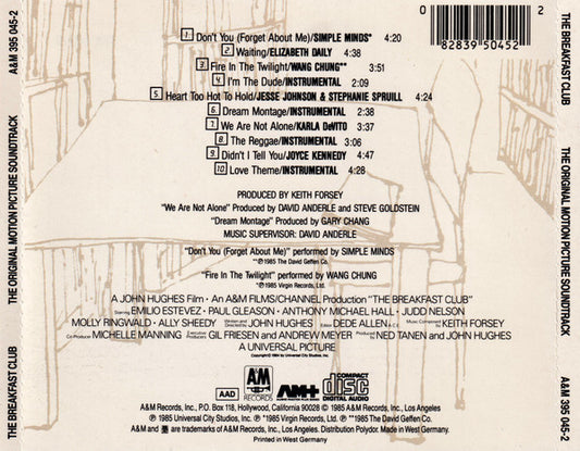 Various : The Breakfast Club (Original Motion Picture Soundtrack) (CD, Album)