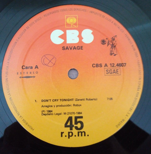 Savage : Don't Cry Tonight (12", Maxi)
