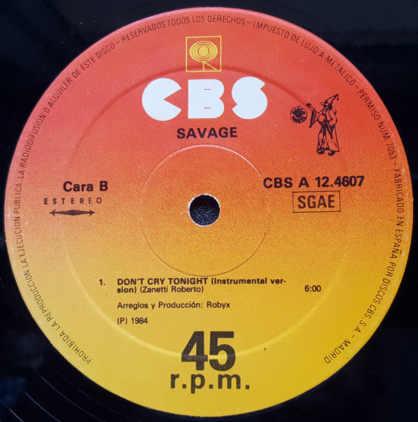 Savage : Don't Cry Tonight (12", Maxi)