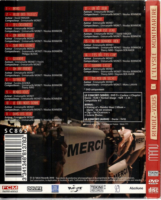 Manu (31) : Rendez-Vous à l'Élysée Montmartre (DVD-V + CD)