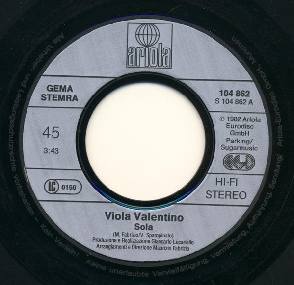 Viola Valentino : Sola (7", Single)