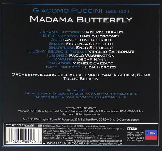 Giacomo Puccini – Renata Tebaldi • Carlo Bergonzi • Fiorenza Cossotto • Tullio Serafin : Madama Butterfly (2xCD, Album, Enh, RE, RM)