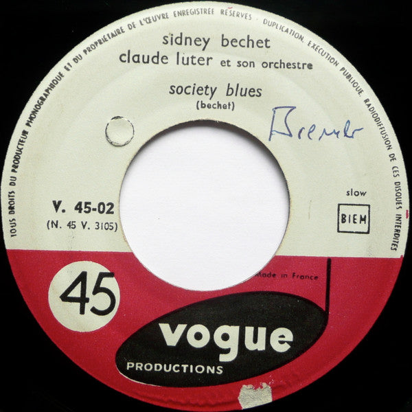 Sidney Bechet & Claude Luter Et Son Orchestre : Society Blues / Summertime (7", Single, Mono)