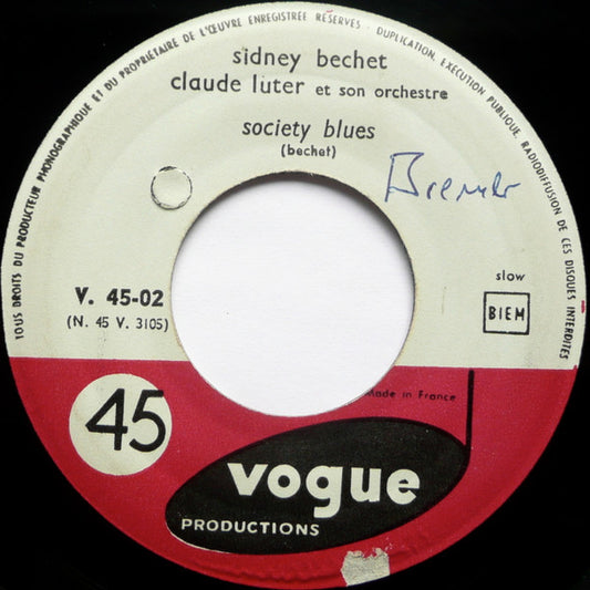 Sidney Bechet & Claude Luter Et Son Orchestre : Society Blues / Summertime (7", Single, Mono)