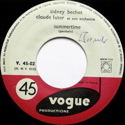 Sidney Bechet & Claude Luter Et Son Orchestre : Society Blues / Summertime (7", Single, Mono)