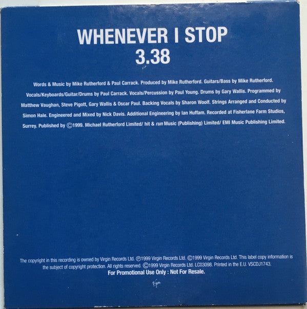 Mike & The Mechanics : Whenever I Stop (CD, Single, Promo)