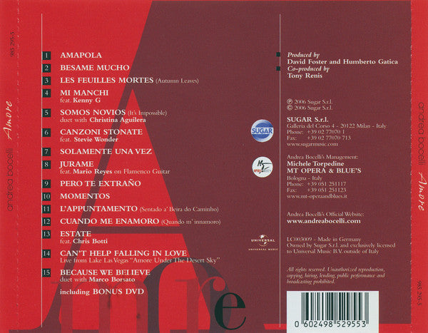 Andrea Bocelli : Amore (CD, Album + DVD-V)