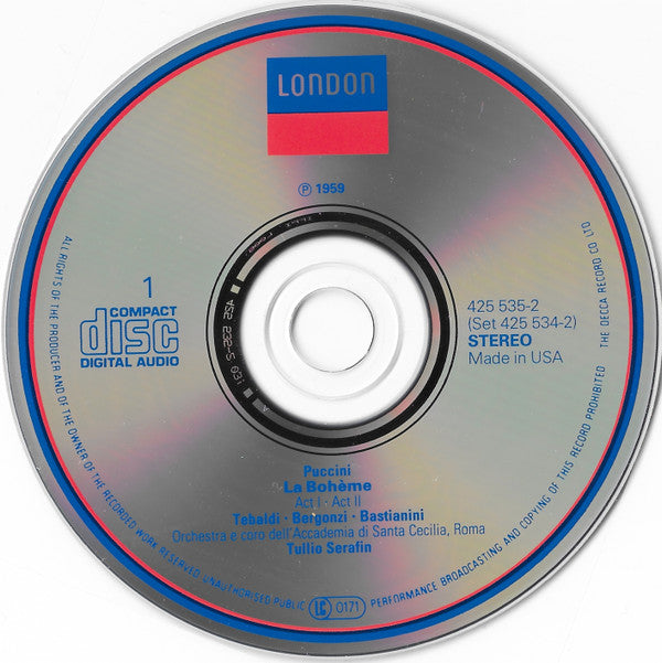 Giacomo Puccini, Renata Tebaldi, Carlo Bergonzi, Ettore Bastianini, Orchestra dell'Accademia Nazionale di Santa Cecilia, Tullio Serafin : La Bohème (2xCD, RE, RM)