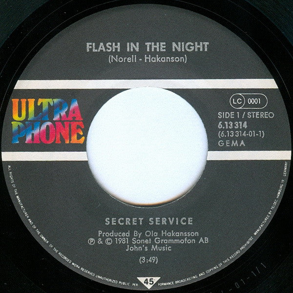 Secret Service : Flash In The Night (7", Single)