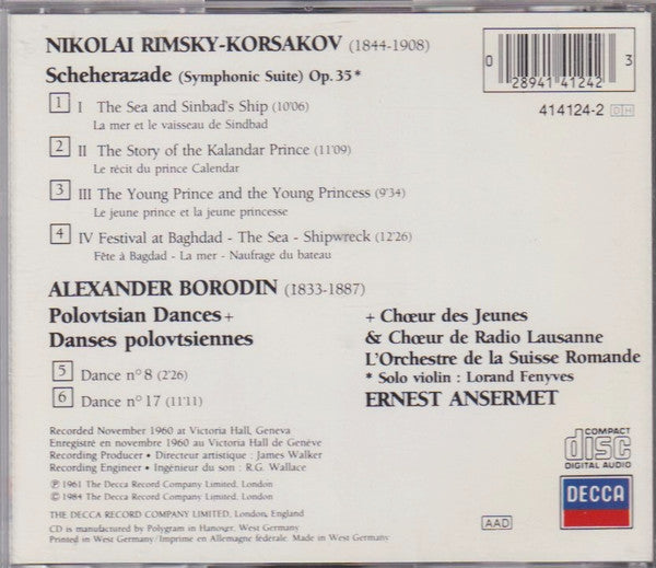 Nikolai Rimsky-Korsakov, Alexander Borodin - L'Orchestre De La Suisse Romande, Ernest Ansermet : Scheherazade / Polovtsian Dances (CD, Album, RE)
