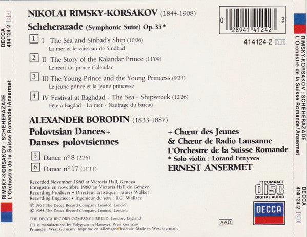 Nikolai Rimsky-Korsakov, Alexander Borodin - L'Orchestre De La Suisse Romande, Ernest Ansermet : Scheherazade / Polovtsian Dances (CD, Album, RE)