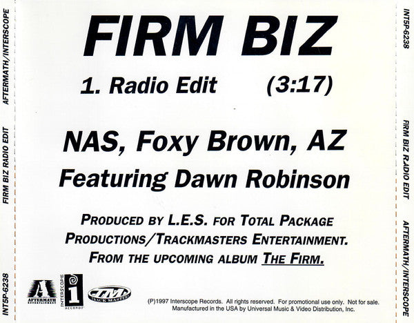 Nas, Foxy Brown, AZ Featuring Dawn Robinson : Firm Biz (CD, Single, Promo)
