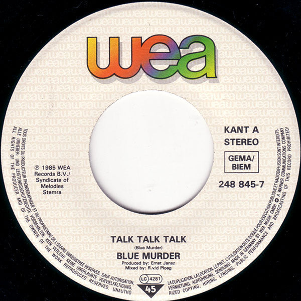 Blue Murder : Talk Talk Talk (7", Single)