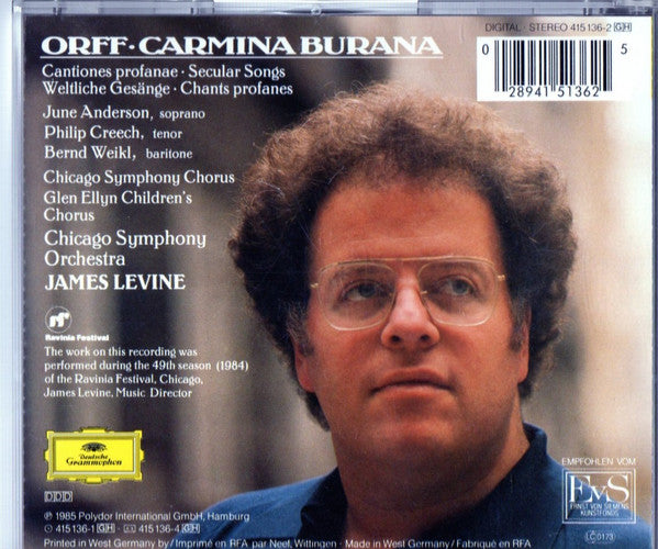 Carl Orff - June Anderson · Bernd Weikl · Philip Creech · Chicago Symphony Chorus And Chicago Symphony Orchestra · James Levine (2) : Carmina Burana (CD, Album, Pol)
