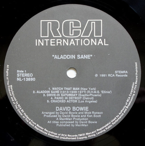 David Bowie : Aladdin Sane (LP, Album, RE)