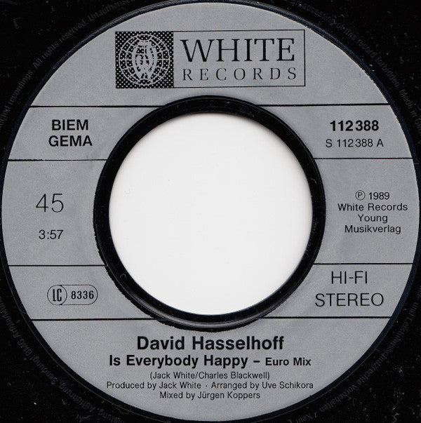 David Hasselhoff : Is Everybody Happy (7", Single)