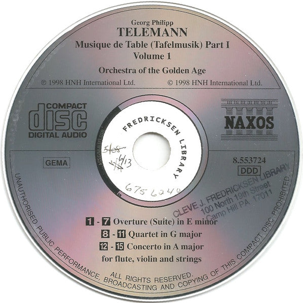 Georg Philipp Telemann, Orchestra Of The Golden Age : Musique De Table (Tafelmusik) Part 1 Volume 1 (CD)