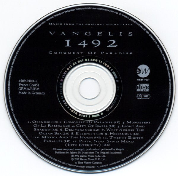 Vangelis : 1492 – Conquest Of Paradise (Music From The Original Soundtrack) (CD, Album, RE)