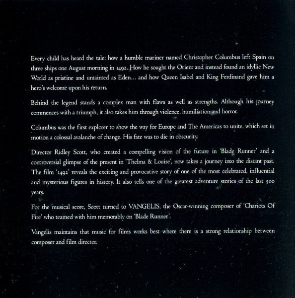 Vangelis : 1492 – Conquest Of Paradise (Music From The Original Soundtrack) (CD, Album, RE)