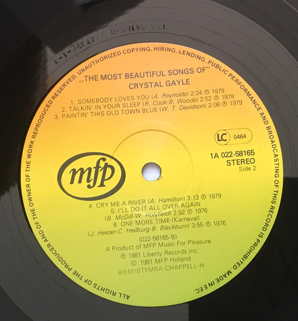 Crystal Gayle : The Most Beautiful Songs Of Crystal Gayle (LP, Comp)