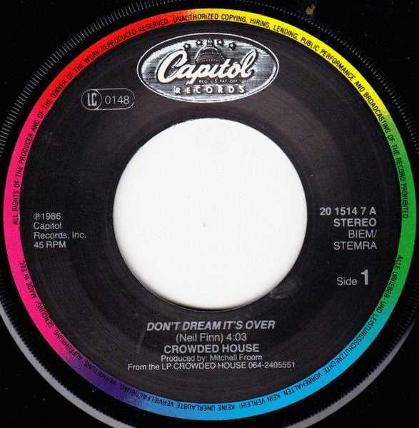 Crowded House : Don't Dream It's Over (7", Single)