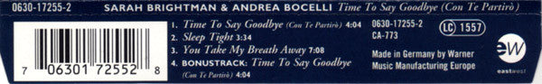 Sarah Brightman & Andrea Bocelli : Time To Say Goodbye (Con Te Partirò) (CD, Maxi)